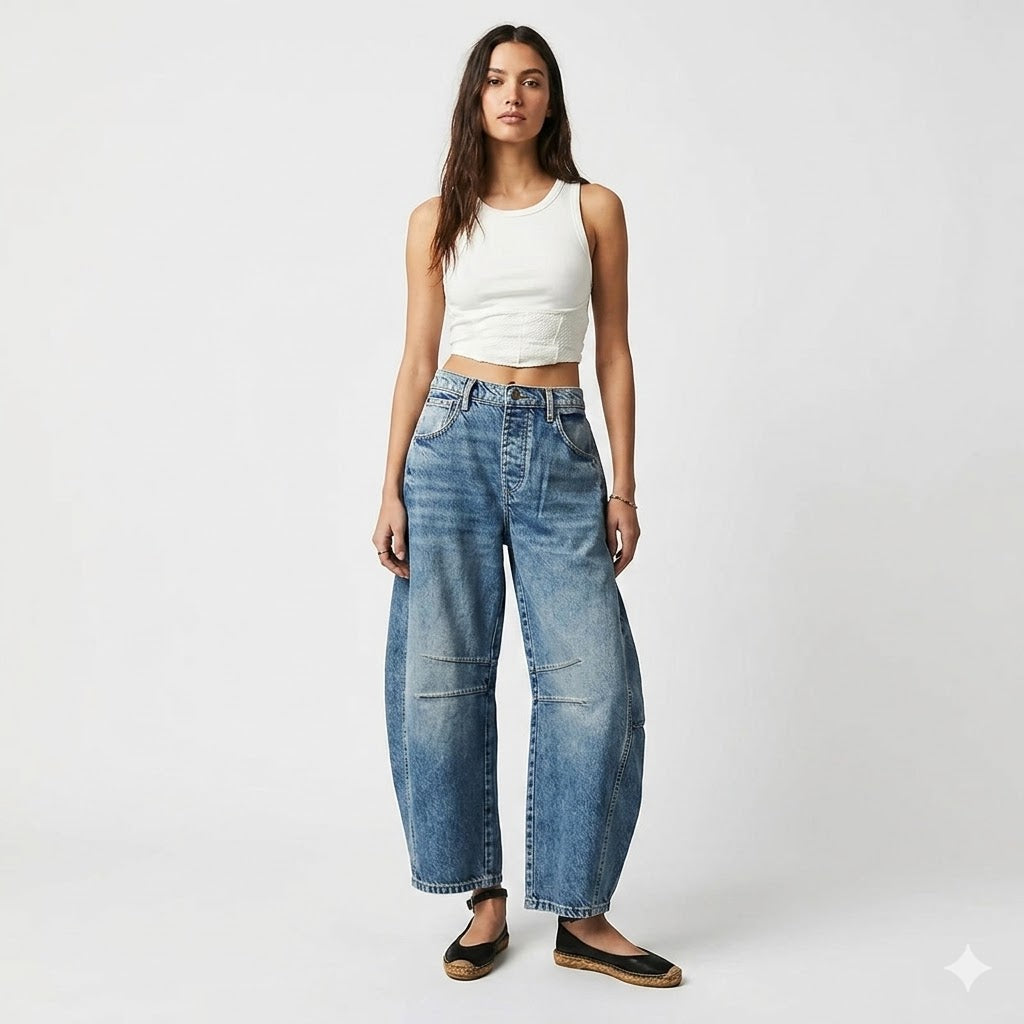 Stella Harrington | Wide-Leg Jeans med høj talje og rippet detalje