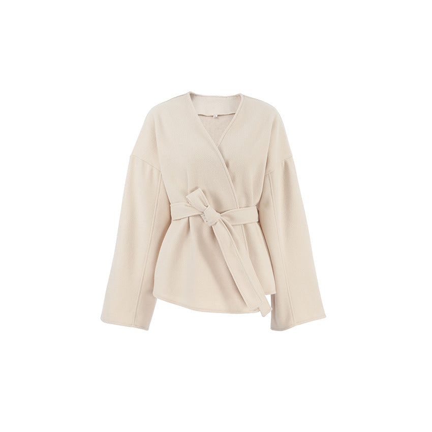 Eva Dam | Oversized wrap jacket in cream wool blend