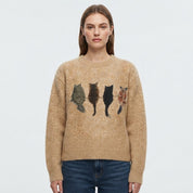 Agnete Lindholm | Grov strikket sweater med kattesilhuetter