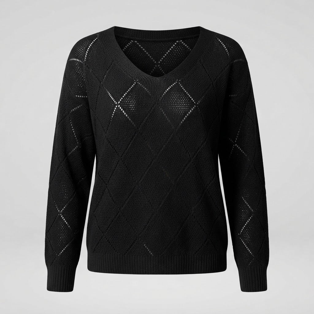 Alberte Skovgaard | Langærmet Hulmønster Sweater med V-hals