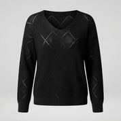 Alberte Skovgaard | Langærmet Hulmønster Sweater med V-hals