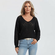 Alberte Skovgaard | Langærmet Hulmønster Sweater med V-hals