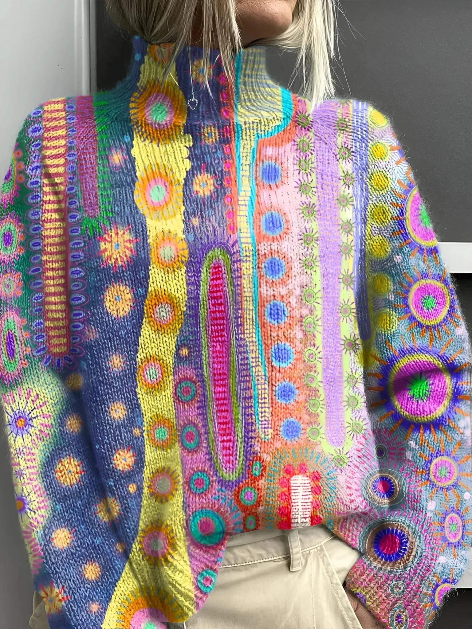 Rosario Esposito | Farverig strikket sweater med høj hals til kvinder