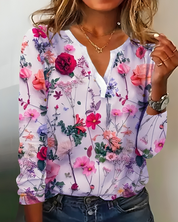 Rosanna Bellini | Blomsterprintet bluse med V-udskæring og lange ærmer