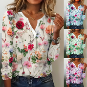 Rosanna Bellini | Blomsterprintet bluse med V-udskæring og lange ærmer