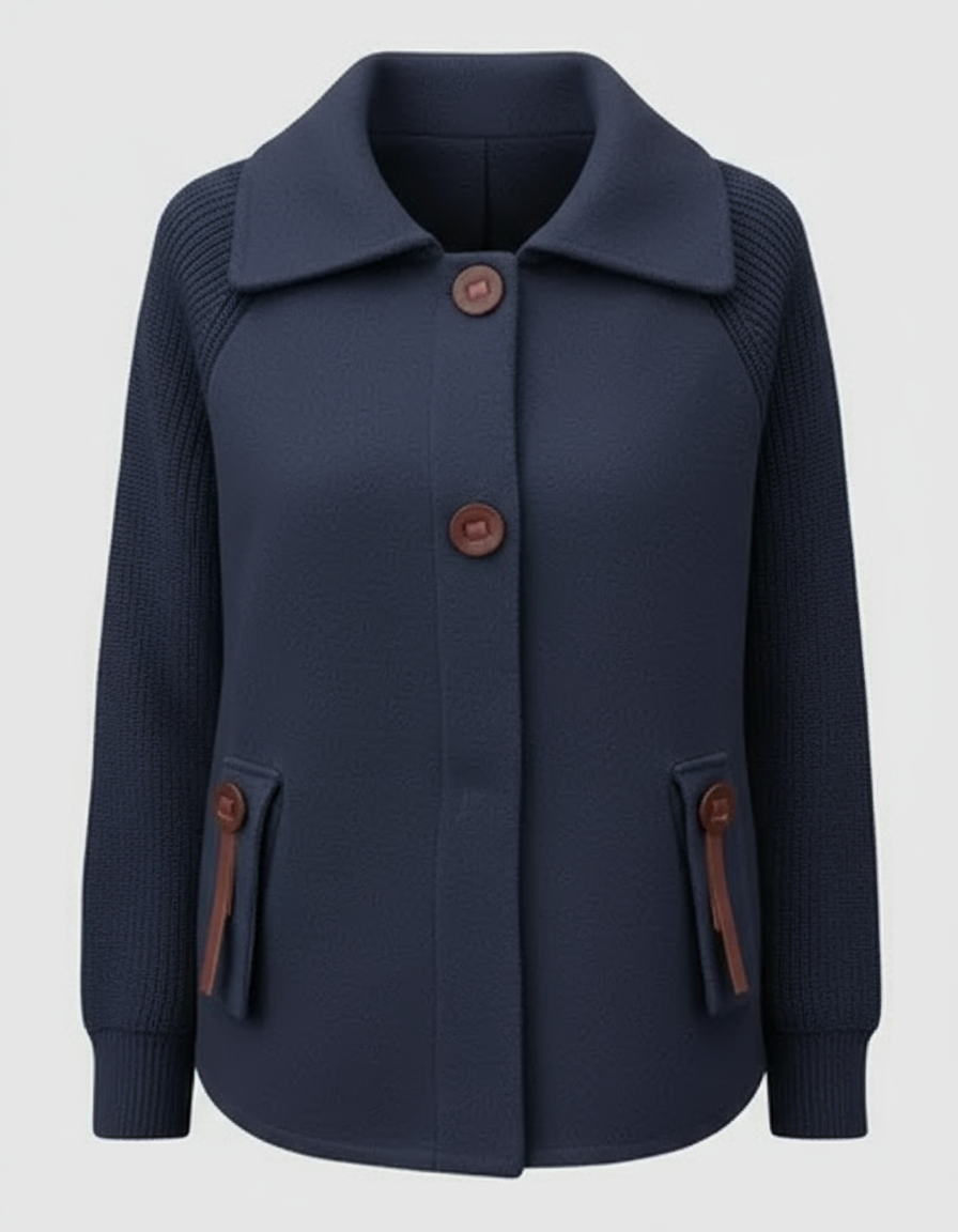 Pernille Olsen | Green Winter Jacket with Knit Sleeves and High Collar