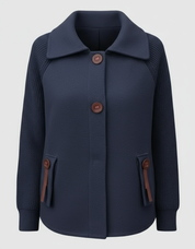 Pernille Olsen | Green Winter Jacket with Knit Sleeves and High Collar