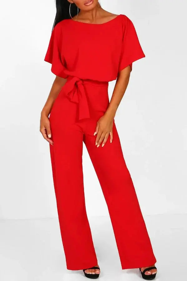 Evelyn Rosetti | Elegant Bindebælte Jumpsuit med løs top og brede ben