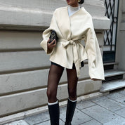 Eva Dam | Oversized wrap jacket in cream wool blend