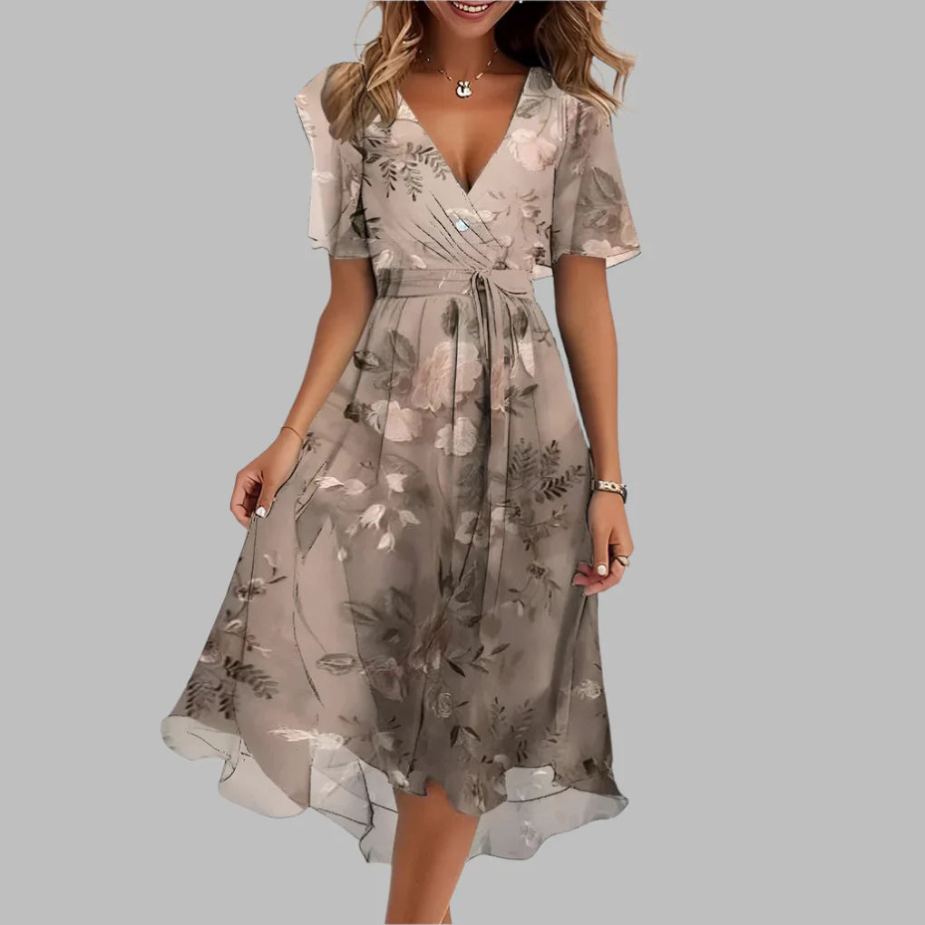 Isabella Moreau | Floral luksus midi kjole med ruching