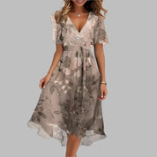 Isabella Moreau | Floral luksus midi kjole med ruching
