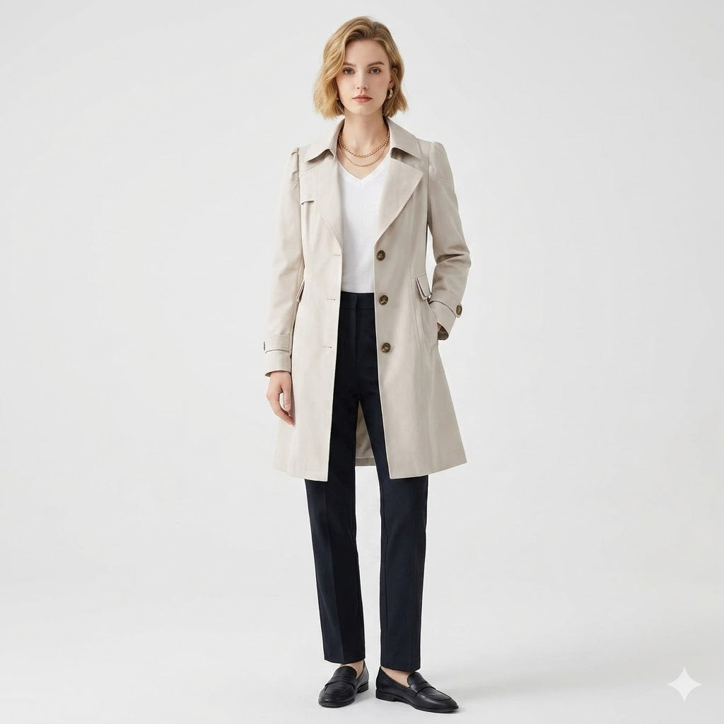 Venetia Ashcroft | Klassisk Lang Trenchcoat i Beige til Dame