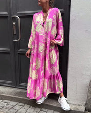 Carlotta Sinclair | Maxi-skjortekjole med naturprint og flæseærmer
