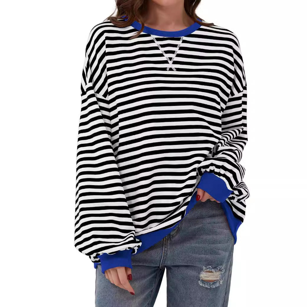 Stine Lindgaard | Oversized Stribet Sweatshirt med Neon Detaljer