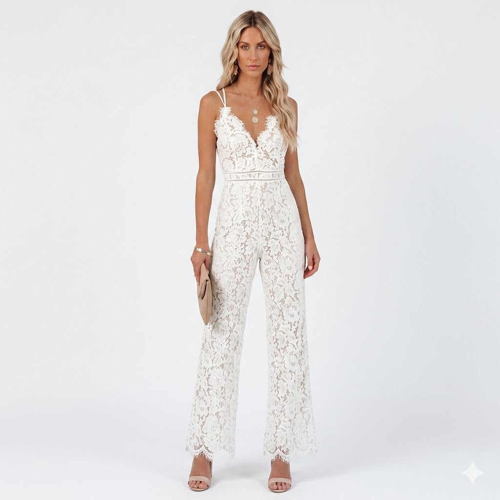 Paloma Santinelli | Romantisk Blonde Jumpsuit i Hvid med V-Hals