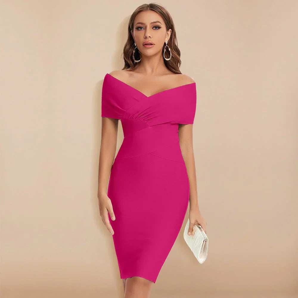 Camille Durand | Midi-bandagekjole med off-shoulder elegance