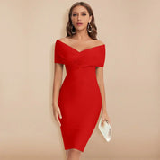 Camille Durand | Midi-bandagekjole med off-shoulder elegance