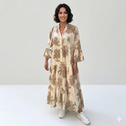 Carlotta Sinclair | Maxi-skjortekjole med naturprint og flæseærmer
