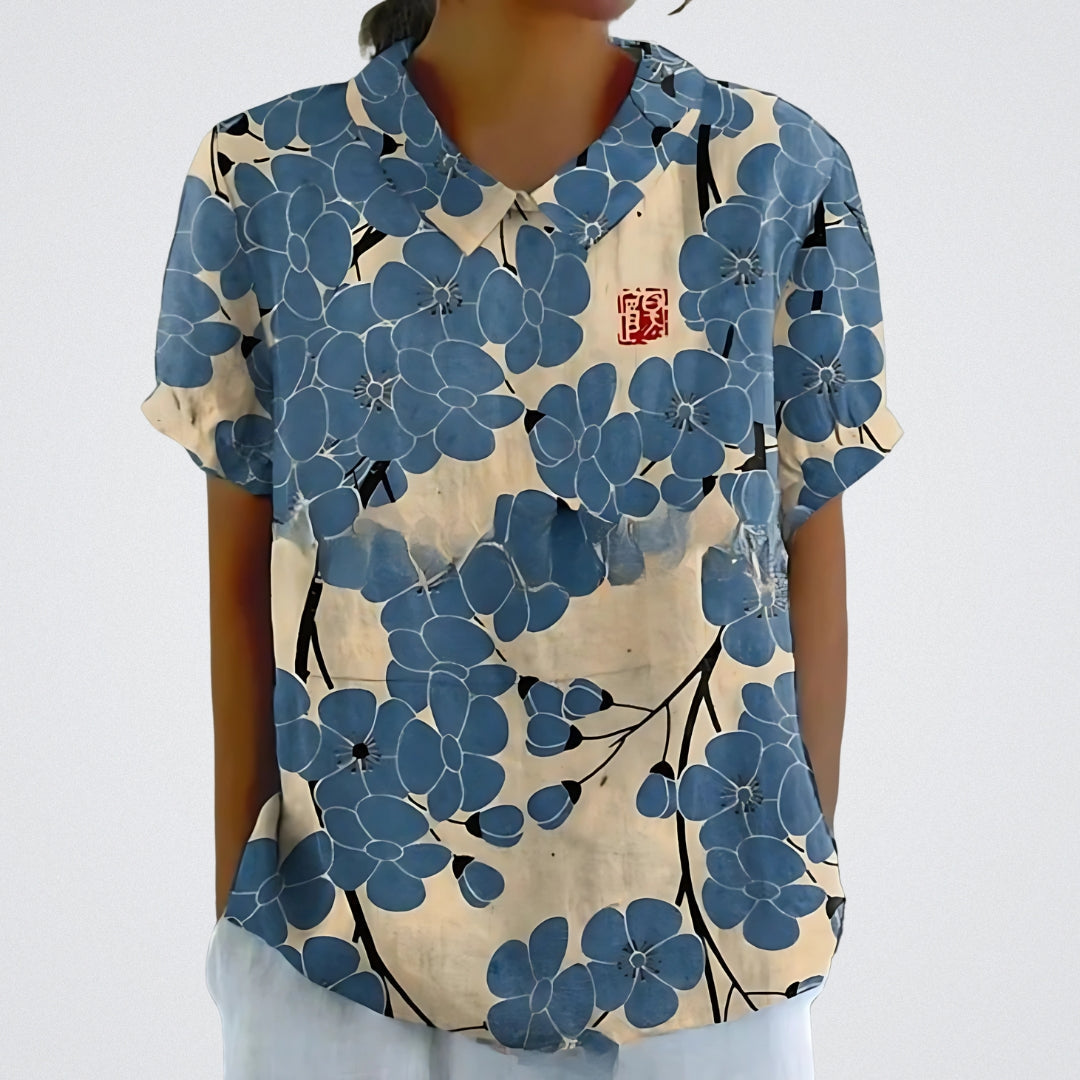 Tina Bech | Blomstret Bluse med Kort Ærme til Kvinder