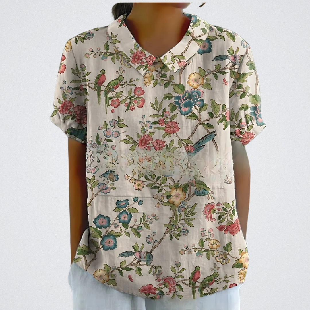 Tina Bech | Blomstret Bluse med Kort Ærme til Kvinder