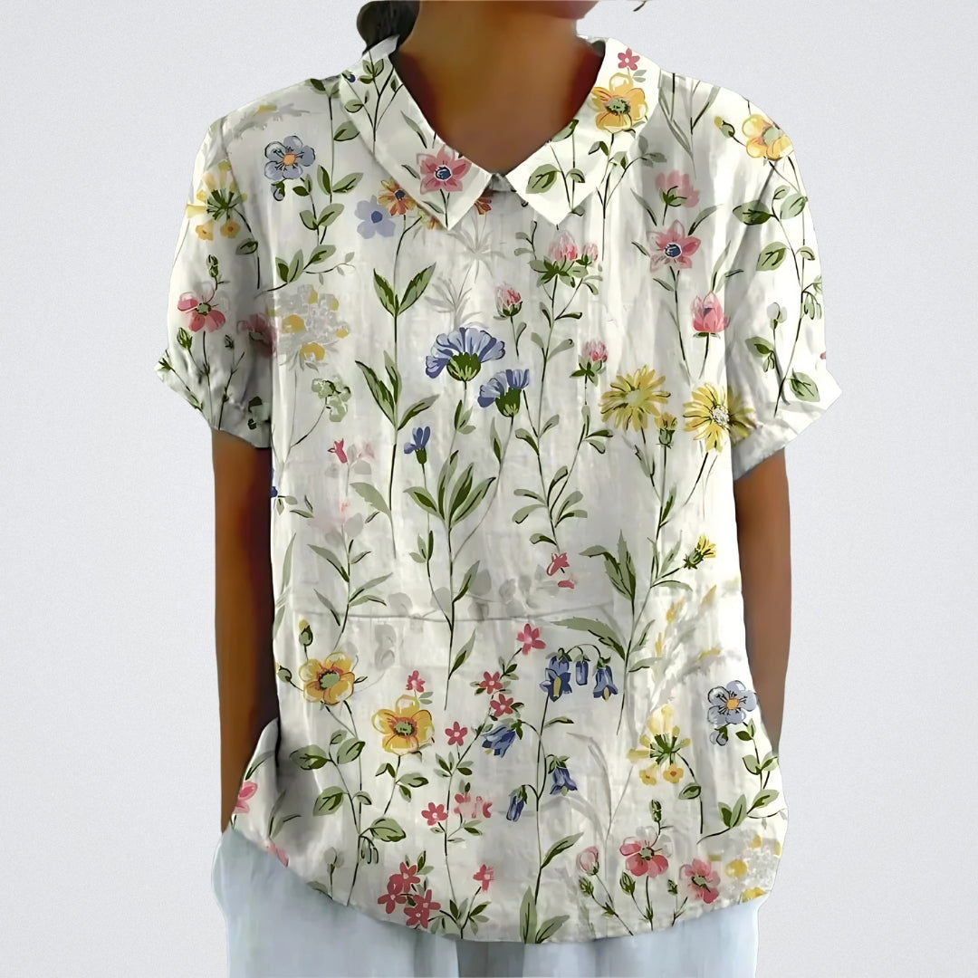 Tina Bech | Blomstret Bluse med Kort Ærme til Kvinder