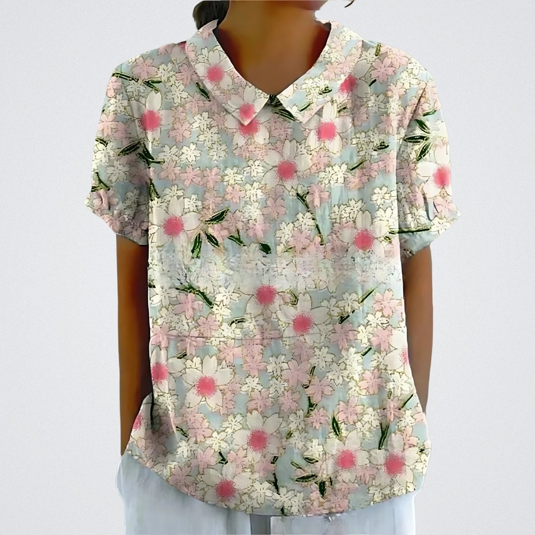 Tina Bech | Blomstret Bluse med Kort Ærme til Kvinder