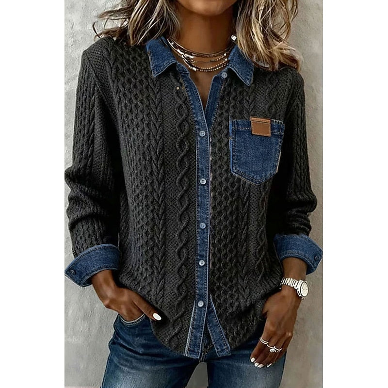 Frida Kaas | Strikket Skjorte med Denim-kontrast
