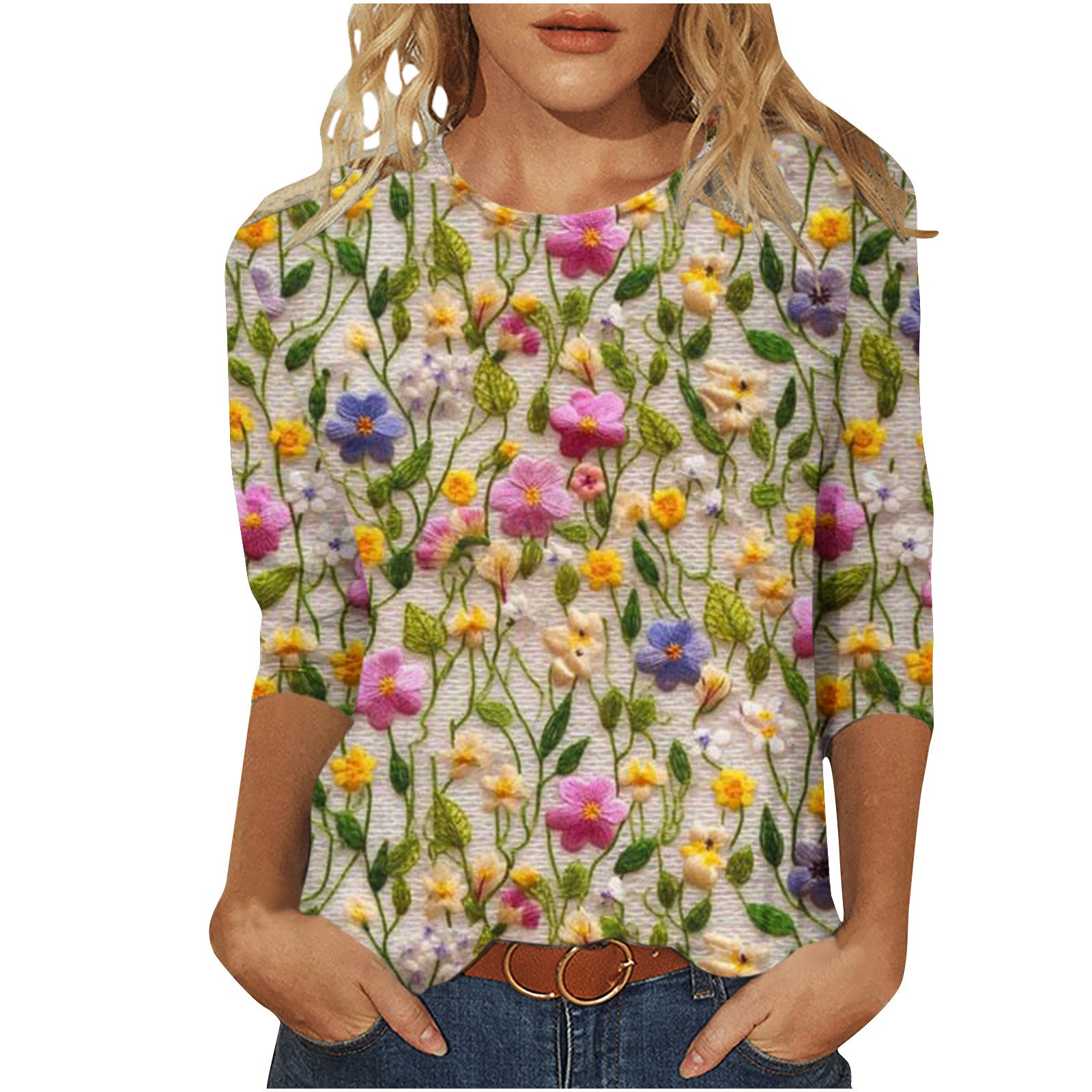 Ditte Kragh | Blomsterprintet T-shirt med 3/4 ærmer