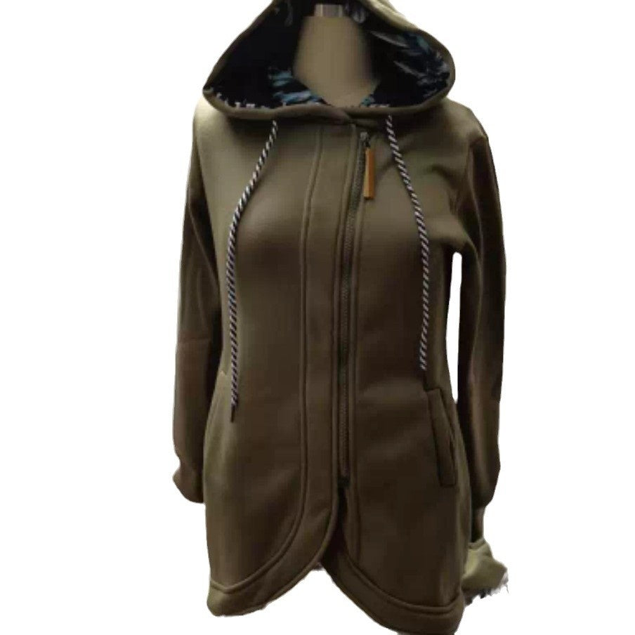 Karen Bruun | Cognac hoodie-jakke med bladprint og lange ærmer