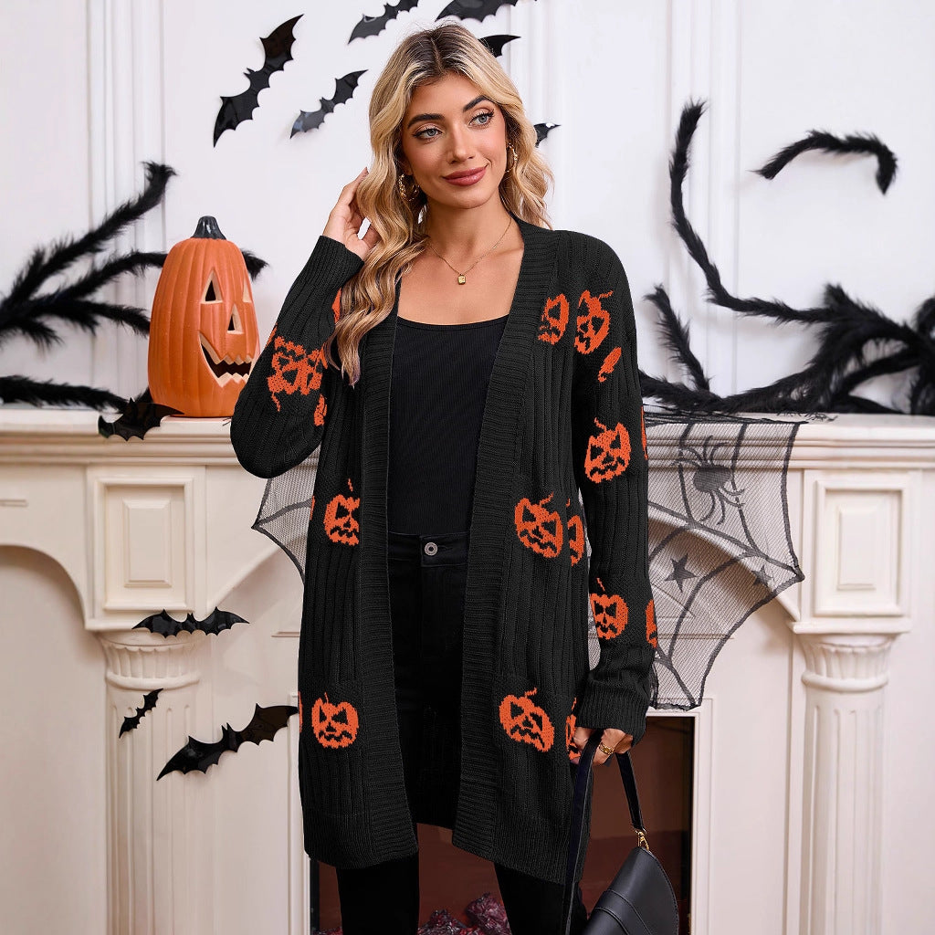 Dámský halloweenský kardigan Haunted Manor | s dýní
