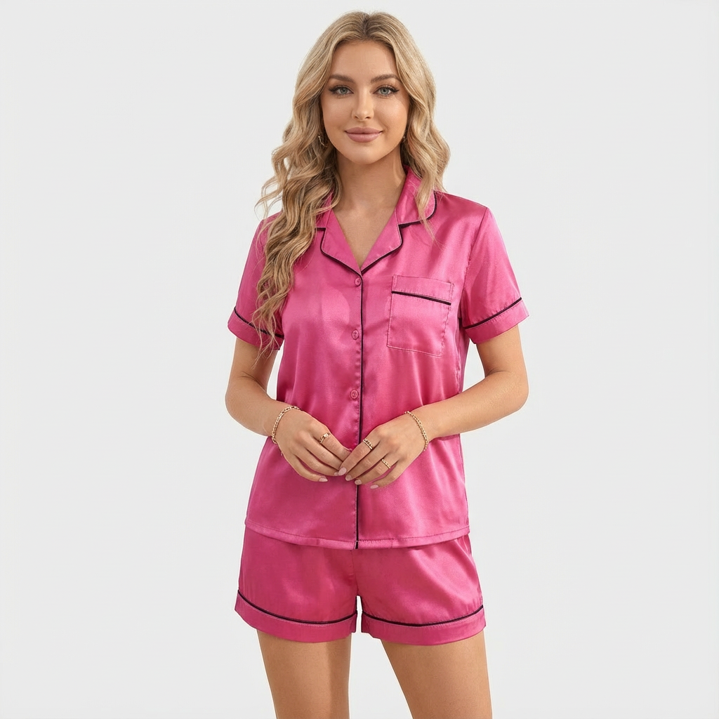 Mia Sørensen | Satinpyjamas sæt med shorts til kvinder