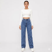 Valentina Rosewood | Højtaljede Straight-Leg Jeans i Klassisk Blå Vask
