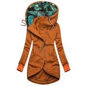 Karen Bruun | Cognac hoodie-jakke med bladprint og lange ærmer