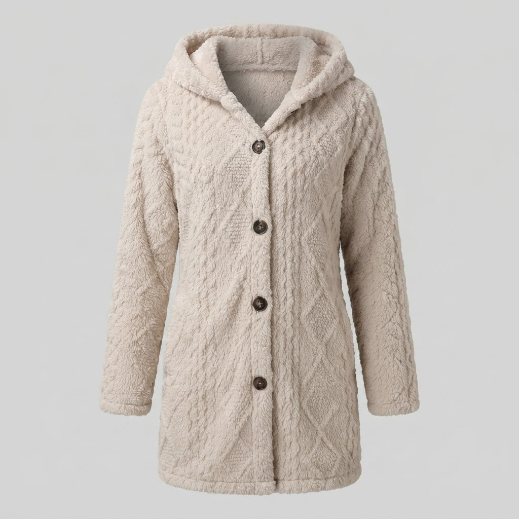Cathrine Skou | Teddy-Cardigan mit Kapuze und Knöpfen