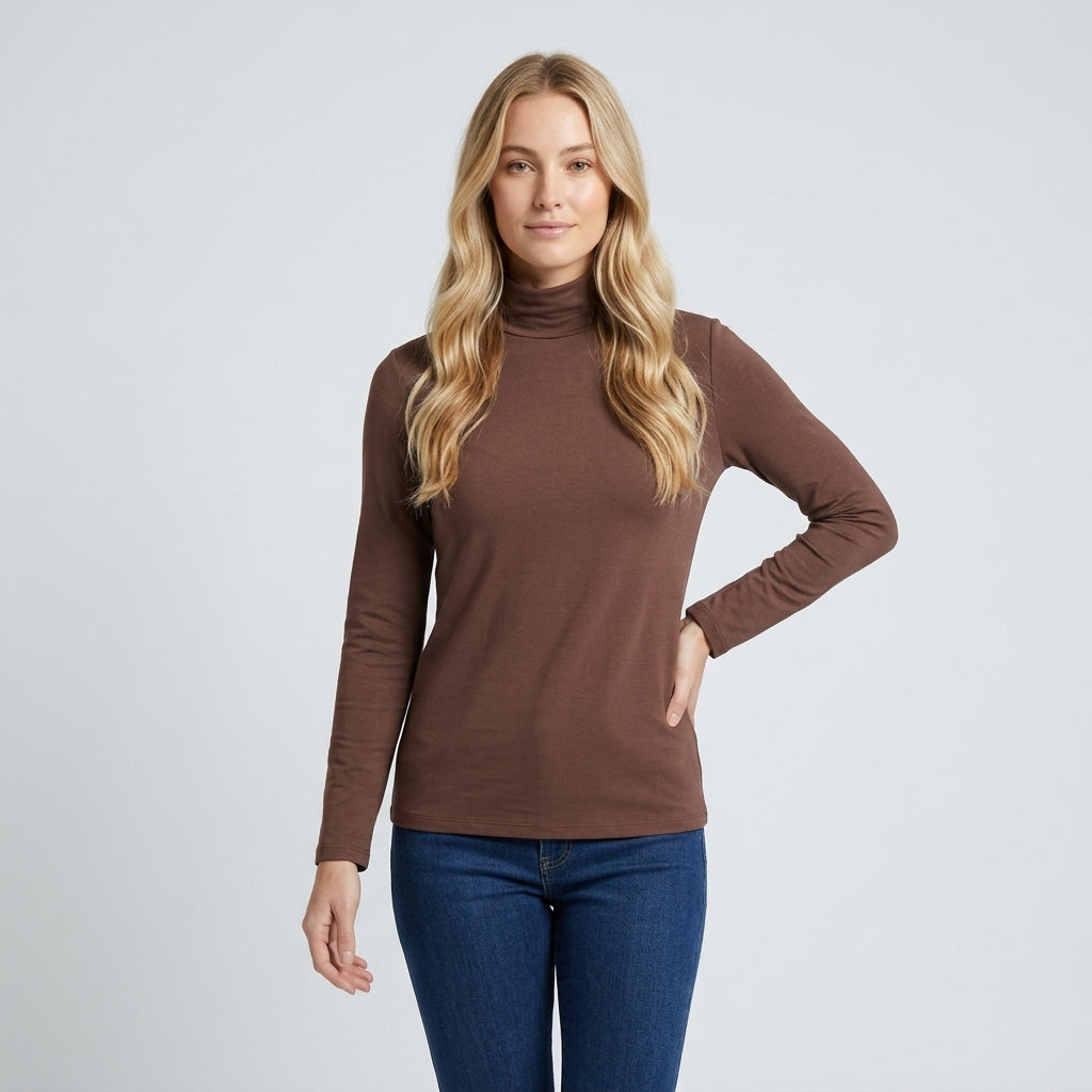 Cecilie Bang | Rullekravebluse med fleece-for til kvinder - Dark Coffee