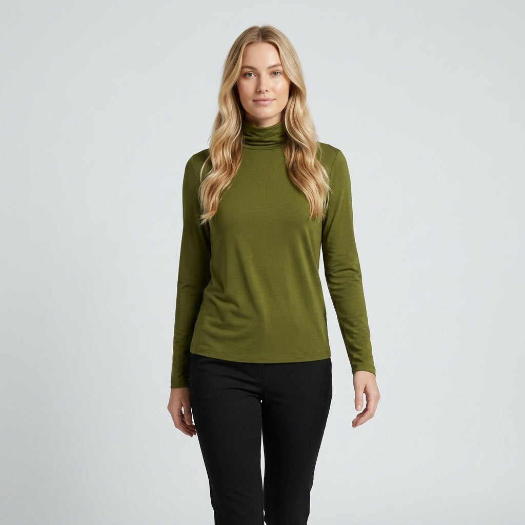 Cecilie Bang | Rullekravebluse med fleece-for til kvinder - Grøn