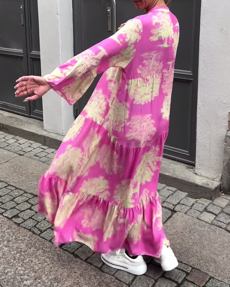 Carlotta Sinclair | Maxi-skjortekjole med naturprint og flæseærmer