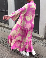 Carlotta Sinclair | Maxi-skjortekjole med naturprint og flæseærmer