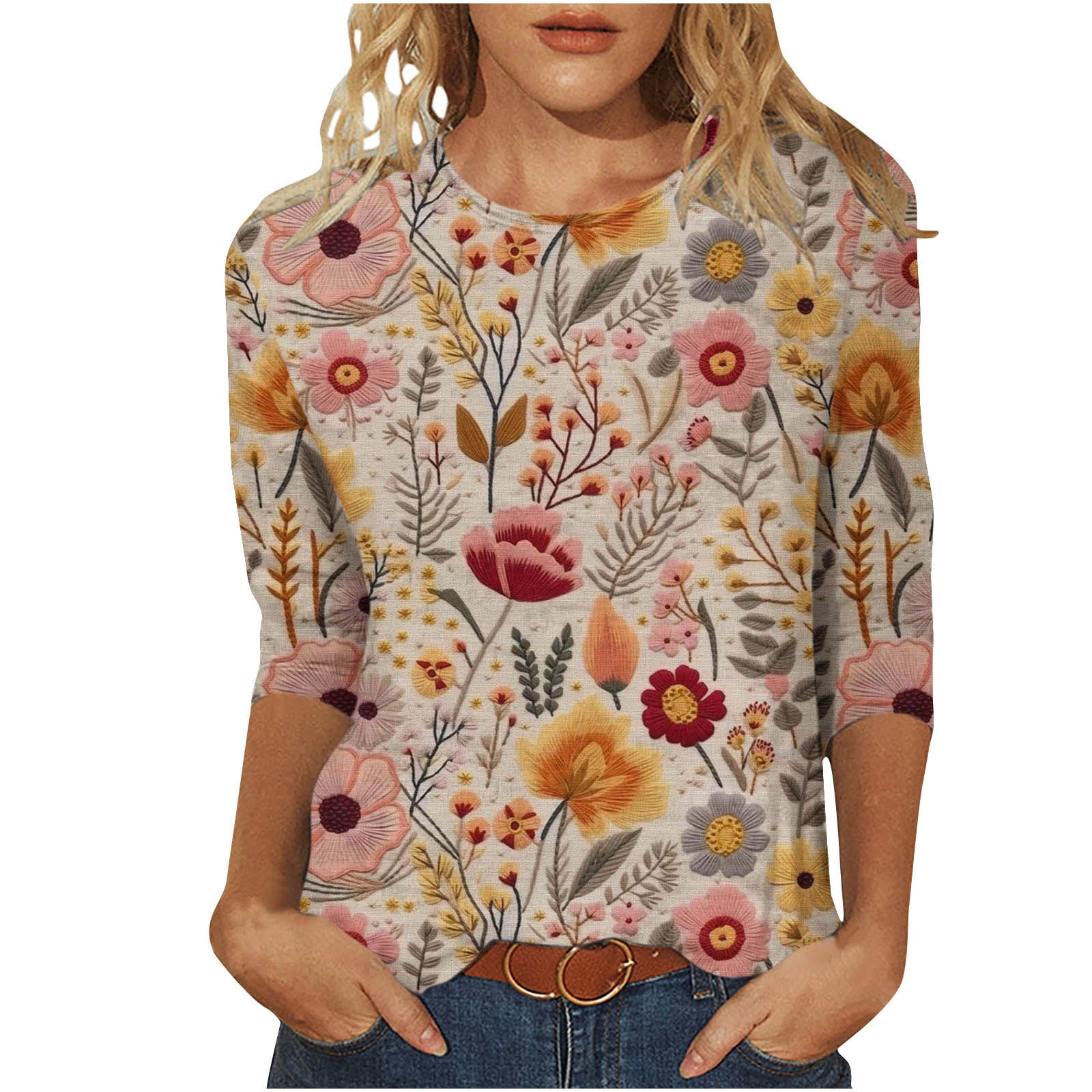 Ditte Kragh | Blomsterprintet T-shirt med 3/4 ærmer