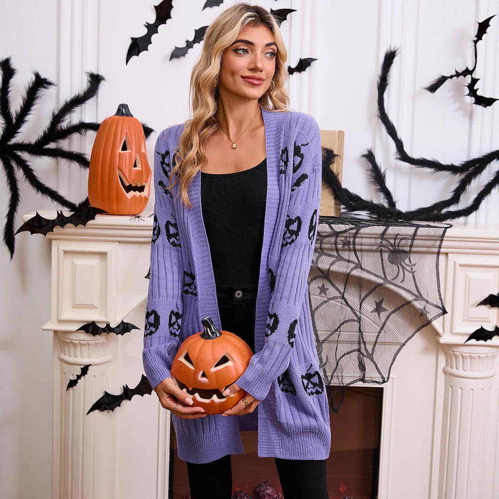 Dámský halloweenský kardigan Haunted Manor | s dýní