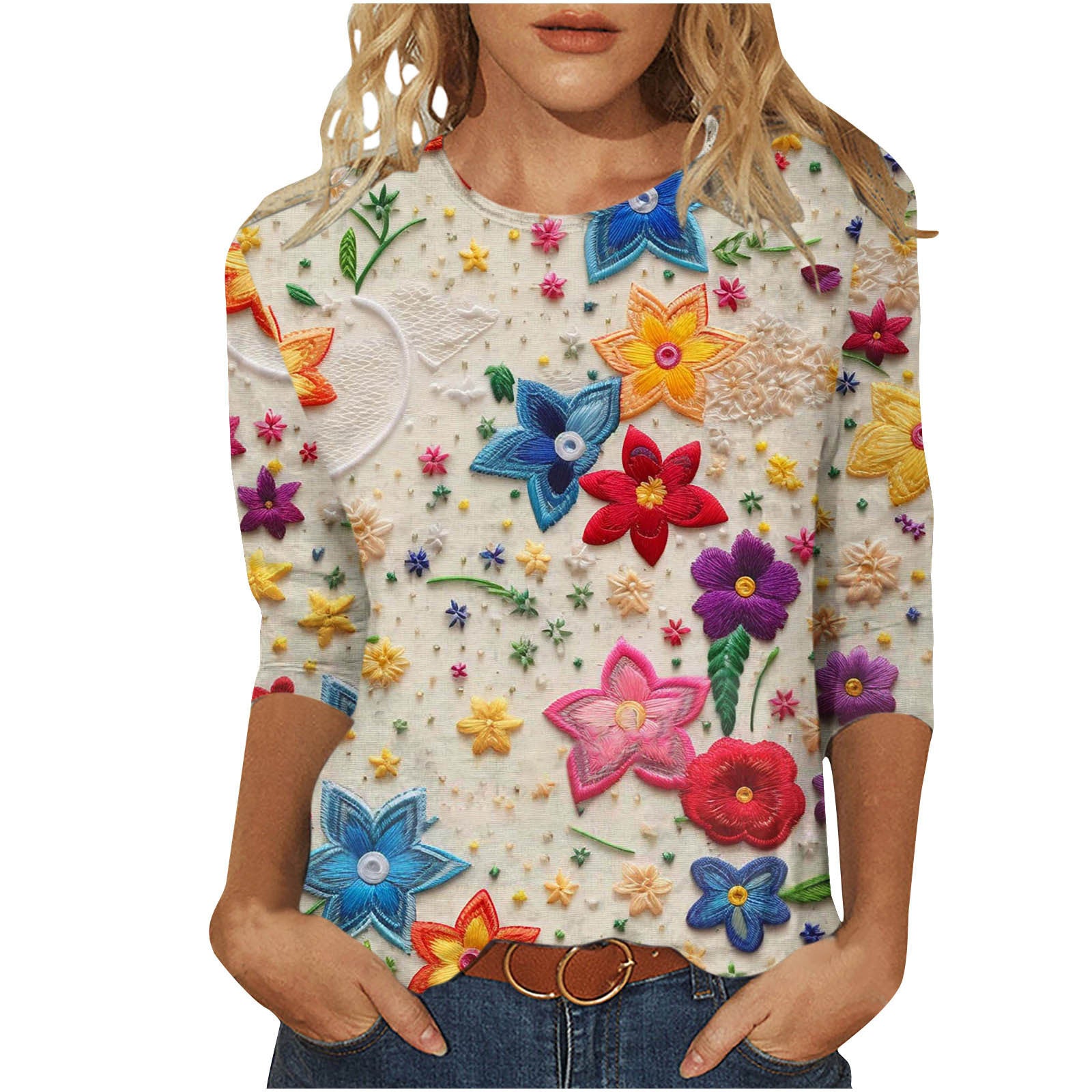 Ditte Kragh | Blomsterprintet T-shirt med 3/4 ærmer