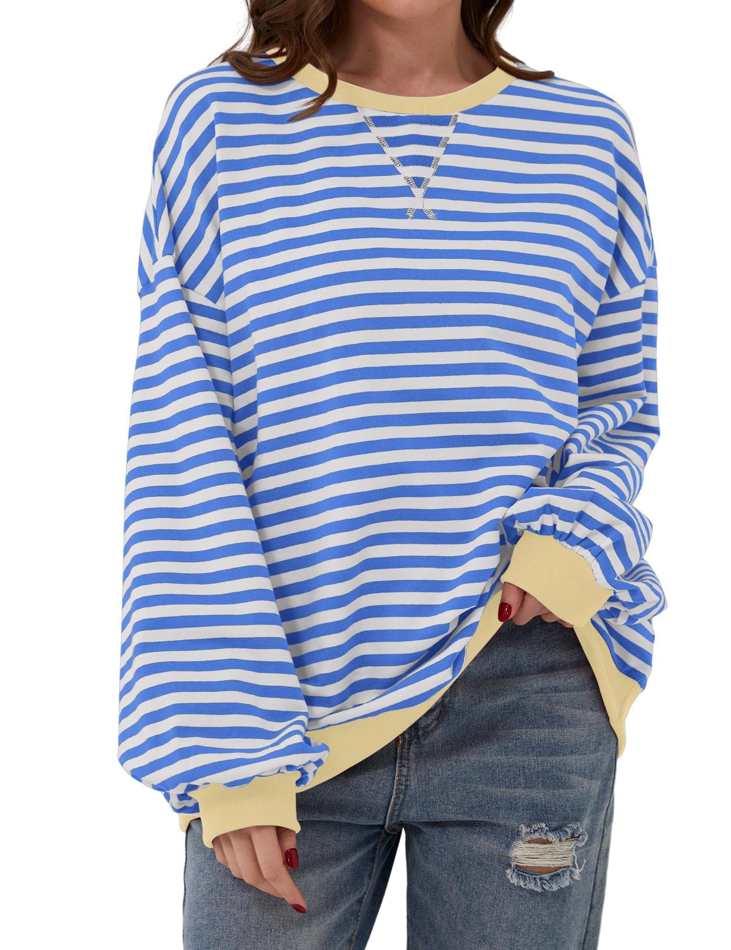 Stine Lindgaard | Oversized Stribet Sweatshirt med Neon Detaljer