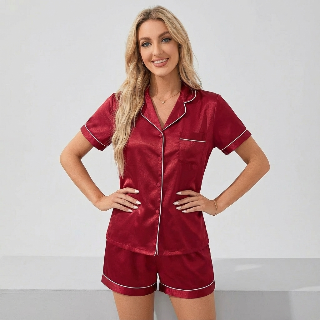 Mia Sørensen | Satinpyjamas sæt med shorts til kvinder