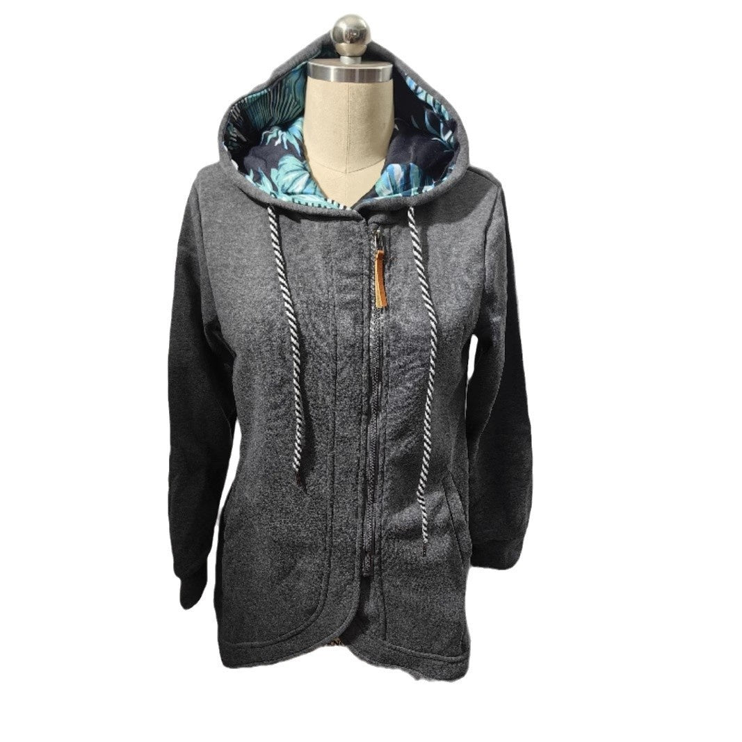Karen Bruun | Cognac hoodie-jakke med bladprint og lange ærmer