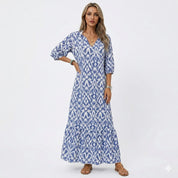 Leonarda Vestri | Maxi-kjole med Ikat-print og Pufferærmer