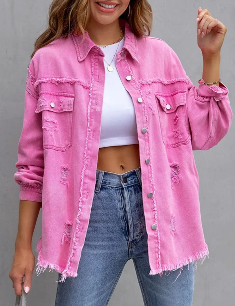 Clara Vang | Oversize denimjakke med distressed detaljer