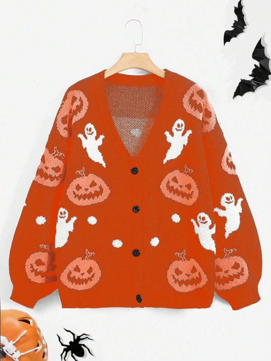 Trick & Treat | Pumpkin & Ghost Halloween Cardigan For Women