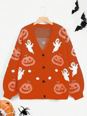 Trick & Treat | Pumpkin & Ghost Halloween Cardigan For Women
