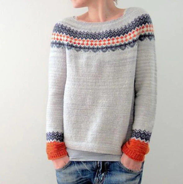 Malene Vinther | Blauer Strickpullover mit Waldmotiv für Damen