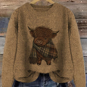 Gry Ottesen | Grov-strikket Sweater med Highland Ko-motiv